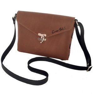 Curtis Blake Side Threaded Leather Crossbody Purse - Chocolate/Black